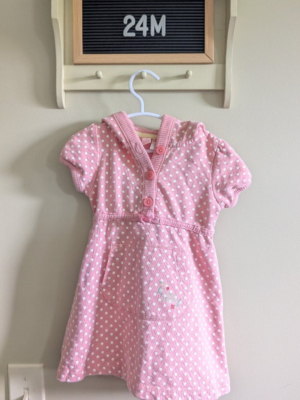 Vintage Y2K OshKosh Pink Polka Dot Hooded Dress 24M